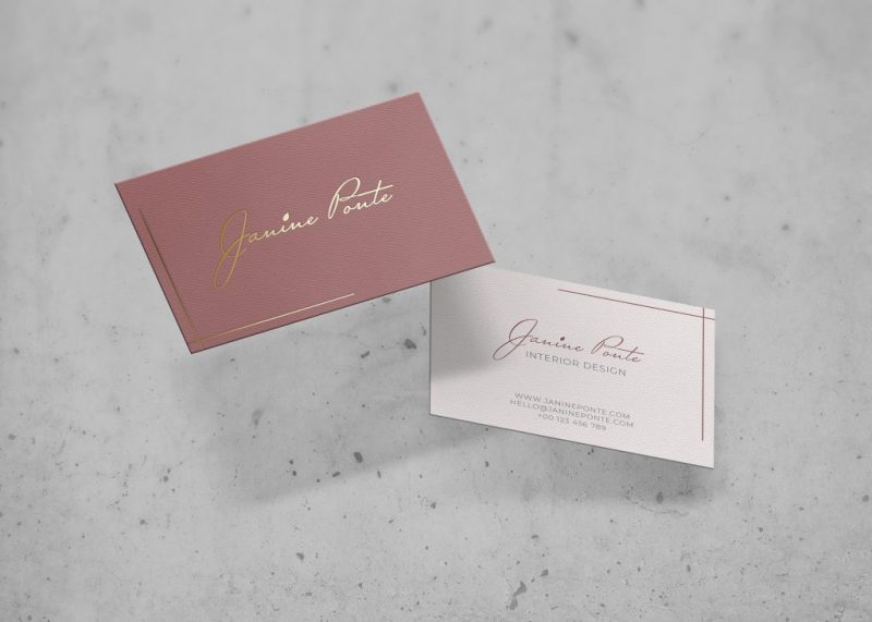 Floating Businnes Card Over Stone Surface Mockup